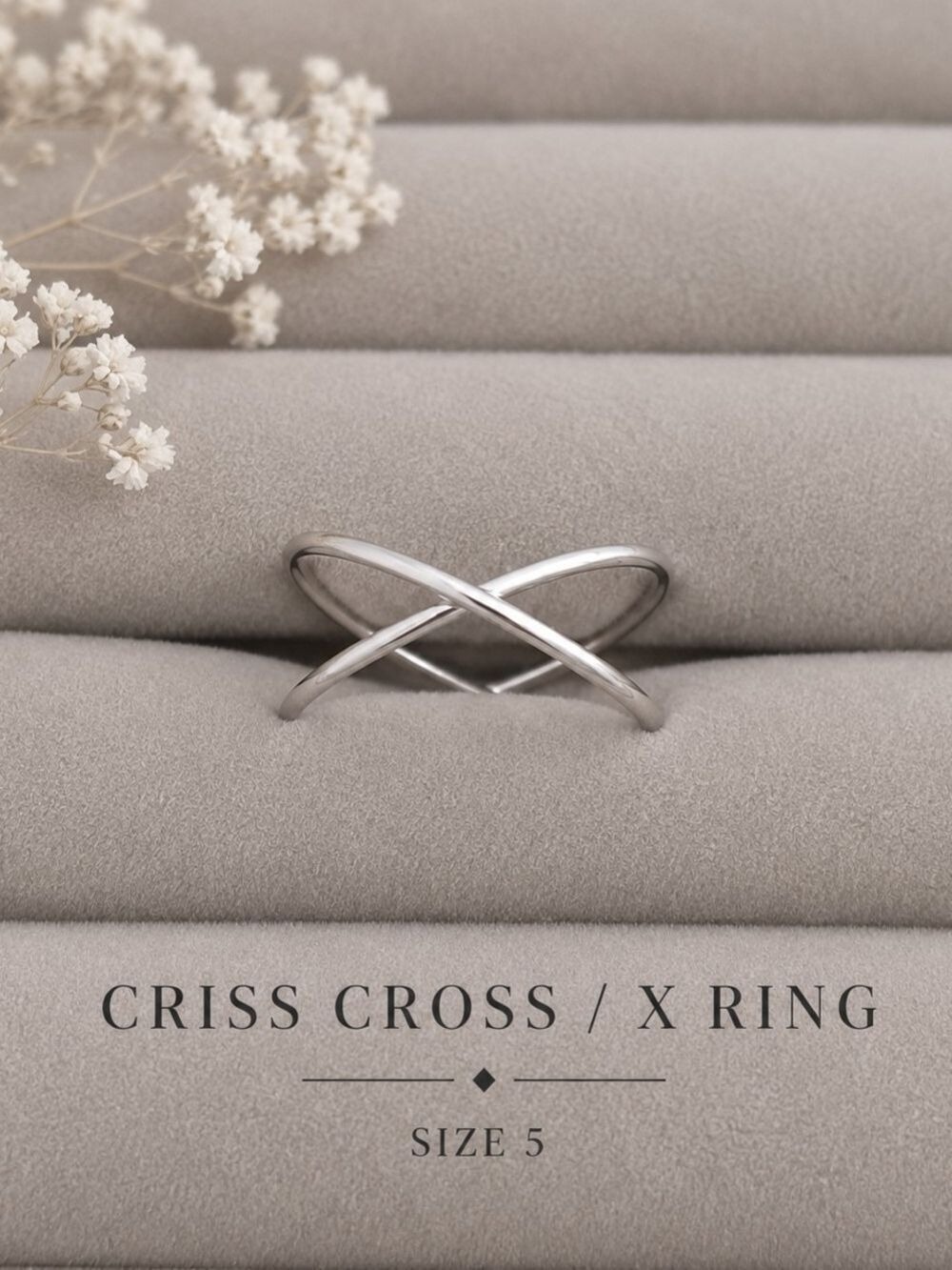 Silver Criss Cross X Ring Polished Silver